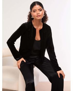 Lipsy Velvet Cropped Collarless Blazer - Black