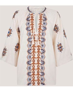 Monsoon Zoey Embroidered Tunic Top - Natural
