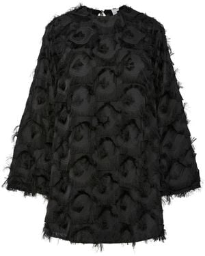 Y.A.S Y. A.S Y. A.S Fringe Texture Long Sleeve Mini Dress - Black