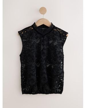 Next Sleeveless Keyhole Lace Bubblehem Top - Black
