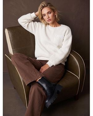 Roman Pocket Detail Fluffy Sweatshirt - Brown