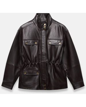 Mint Velvet Leather Parka Jacket - Black