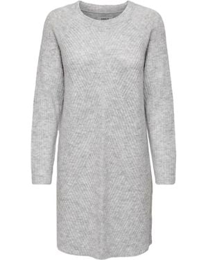 ONLY Long Sleeve Round Neck Knitted Dress - Gray