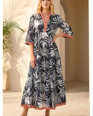 Roman Leaf Border Print Maxi Dress - Black