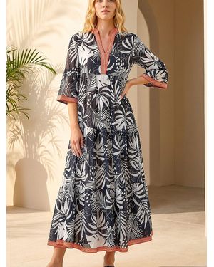 Roman Leaf Border Print Maxi Dress - Black