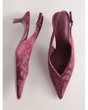 Next Mauve Forever Comfort Velvet Embroidered Slingback Heels - Pink