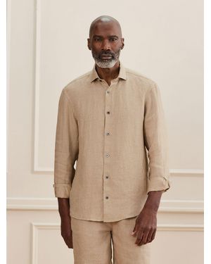 Next Long Sleeve Signature Basket Weave 100% Linen Shirt - Natural