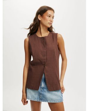 Cotton On Sienna Linen Cotton Waistcoat - Brown