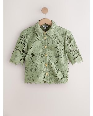 Next N. Premium Occasion Floral Lace Short Sleeve Top - Green