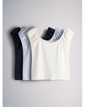 The Set 3 Pack Ruched Shoulder T-Shirts/Light - Black
