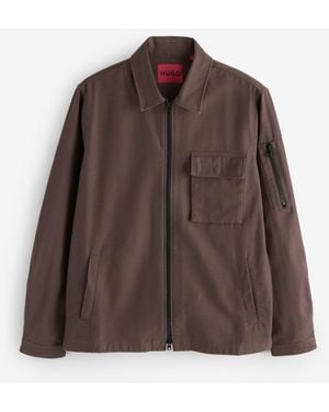 HUGO Regular Fit Zip Through Overshirt - Brown