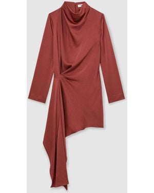 Reiss Draped Long-Sleeve Mini Dress - Red