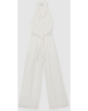 Reiss Cream Tie-Front Wide-Leg Jumpsuit With Linen - White