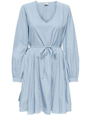 Jdy Stripe Cotton Dress With Tie Detail - Blue