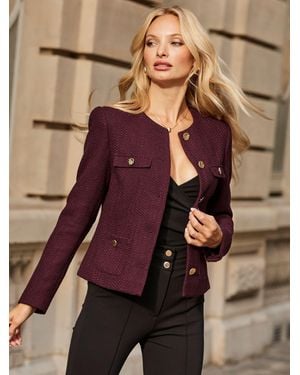 Sosandar Boucle Collarless Jacket - Brown