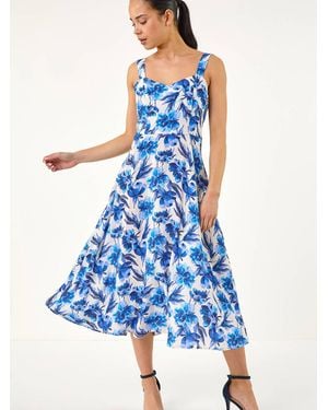 Roman Petite Floral Strappy Midi Dress - Blue