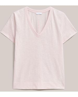 Hobbs Pale Arianna Cotton Slub V-Neck T-Shirt - Pink