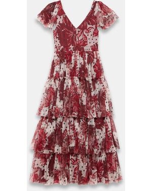 Mint Velvet Floral Print Tulle Midi Dress - Red