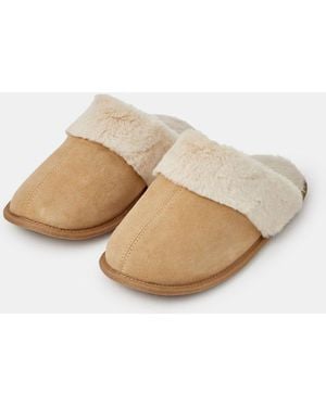 Accessorize Suede Faux Fur Slippers - Natural