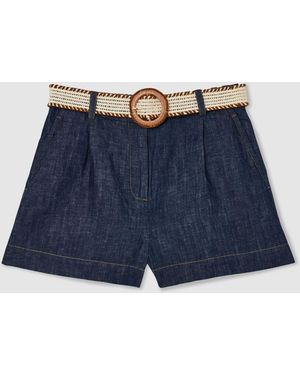 Reiss Beau - Indigo Cotton-linen Belted Shorts, Us 2 - Blue