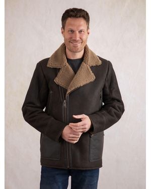 Lakeland Leather Lakeland Leather Britannia Asymmetric Zip Aviator Sheepskin Coat - Black