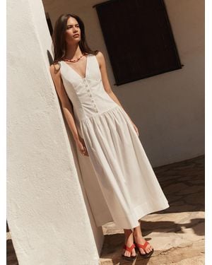 BHOEM V-Neck Gathering Waist Poplin Midi Dress - Brown