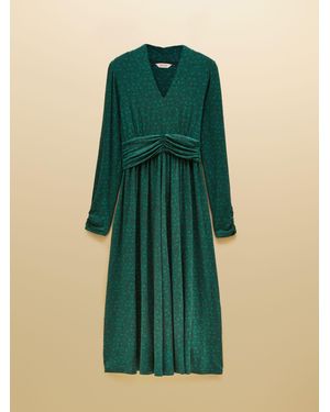 Joules Mina Floral Jersey V Neck Ruched Waist Midi Dress - Green