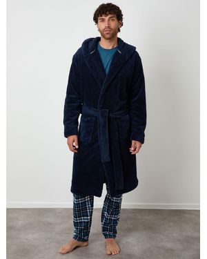 Threadbare Cosy Hooded Dressing Gown - Blau