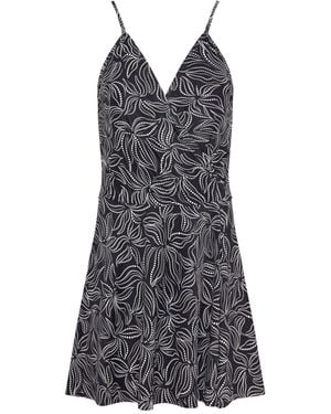 M Com Floral Print Split Front Swimdress - Gray