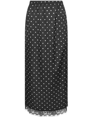PixieGirl Petite Satin Spot Lace Hem Skirt - Black