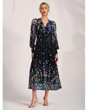 Jolie Moi Long Sleeve Printed Lace Maxi Dress - Blue