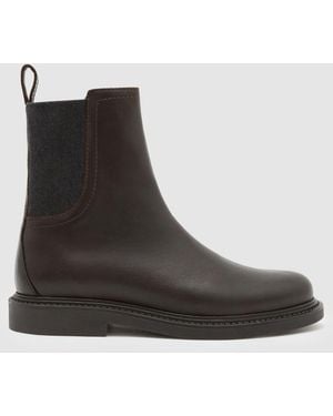 Reiss Chocolate Lennon Leather Flat Ankle Boots - Black