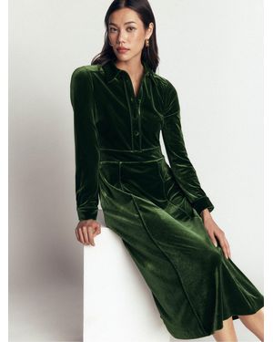 Boden Etta Piping Velvet Dress - Green