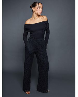 Threadbare Wide Leg Pull On Lace Pants - Blue