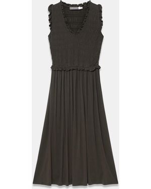 Mint Velvet Print Shirred Midi Dress - Gray
