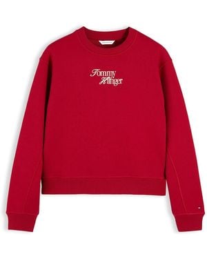 Tommy Hilfiger Logo Relaxed Terry Sweatshirt - Red