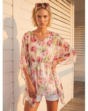 Roman Floral Print Kimono Top - Brown
