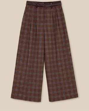 Monsoon Gracie Check Print Wide Leg Pants - Brown