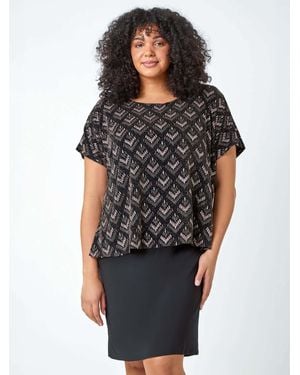 Roman Curve Glitter Embellished Contrast Stretch Shift Dress - Schwarz