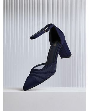 Linzi Tasha Block Court Heels Shoes With Mesh Front Detail - Blue