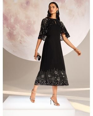 Love & Roses Petite Embellished Cape Midaxi Dress - Black