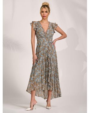 Jolie Moi Pleated Chiffon Dip Hem Maxi Dress - Natural