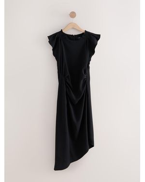 Next Ruched Short Sleeve Midi Dress - Black