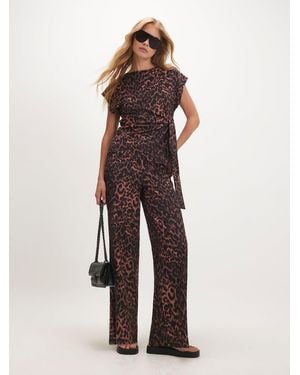River Island River Island Leopard Textured Tie Side Top - Brown