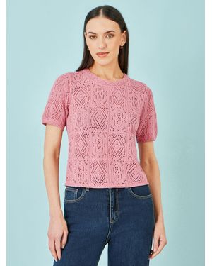 Yumi' Cotton Crochet Knitted Top - Red