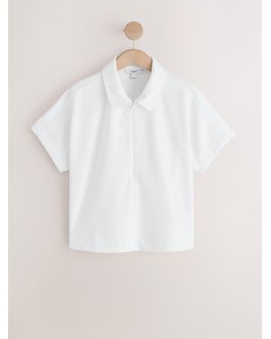 Next Short Sleeved Polo Zip Top - White
