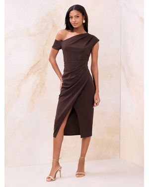 Lipsy Petite Off The Shoulder Gathered Waist Midi Dress - Natural