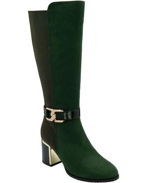 Lotus Heeled Knee High Boots - Green