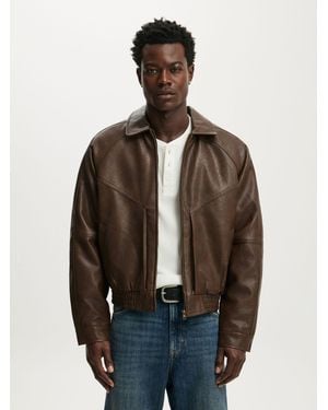 Cotton On Faux Leather Harrington Jacket - Natural