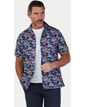 Raging Bull Short Sleeve Hawaii Floral Poplin Shirt - Blue